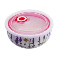 custom lavender butterfly design take away ceramic sealed bowl with lid