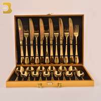 china Top Seller 2019 Wooden box 24 pcs gold vacuum plating stainless steel cutlery