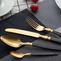 304 stainless steel cutlery , half black and half gold cutlery set