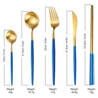 Metallic flatware silverware gold and blue white pink spoon fork chopstick 304 cutlery set in a packaging box for gift