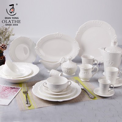 High quality hotel plain white crockery tableware set restaurant porcelain dinner set ceramic dinnerware