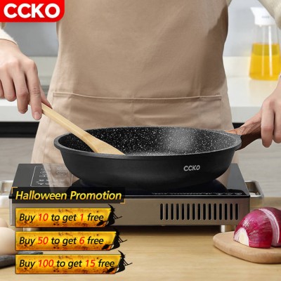 CCKO 26cm/28cm/30cm marble coating nonstick cooking pan, maifan stone frypan kitchen non stick fry pan, non-stick frying pan