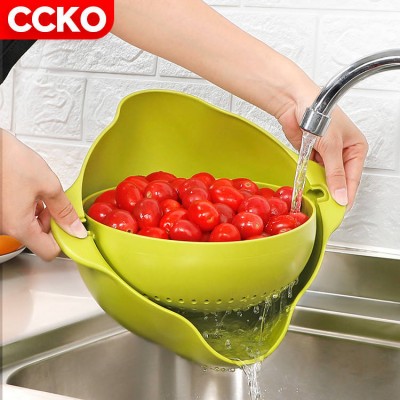 CCKO hot sale 360 degrees rolling plastic colander with bowl for kitchen washing vegetables and fruits