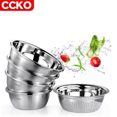 CCKO wholesale kitchen metal ss colander 304 stainless steel colander bowl for washing vegetable fruit and rice